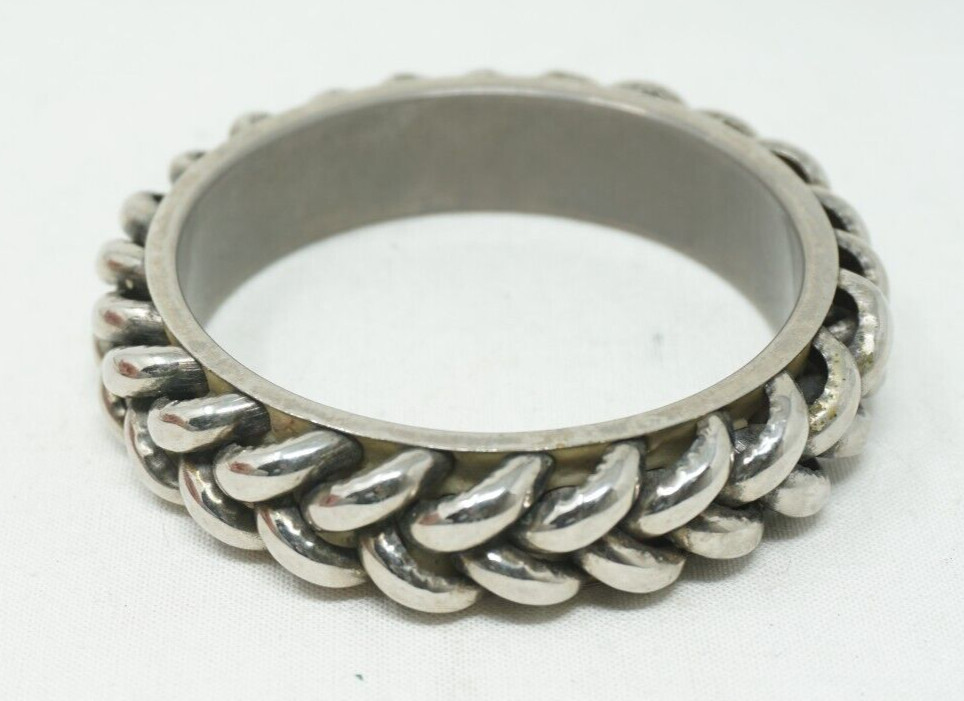 Rope Twist Weave Chain Silver Tone Cuff Bracelet Bangle Vintage Industrial