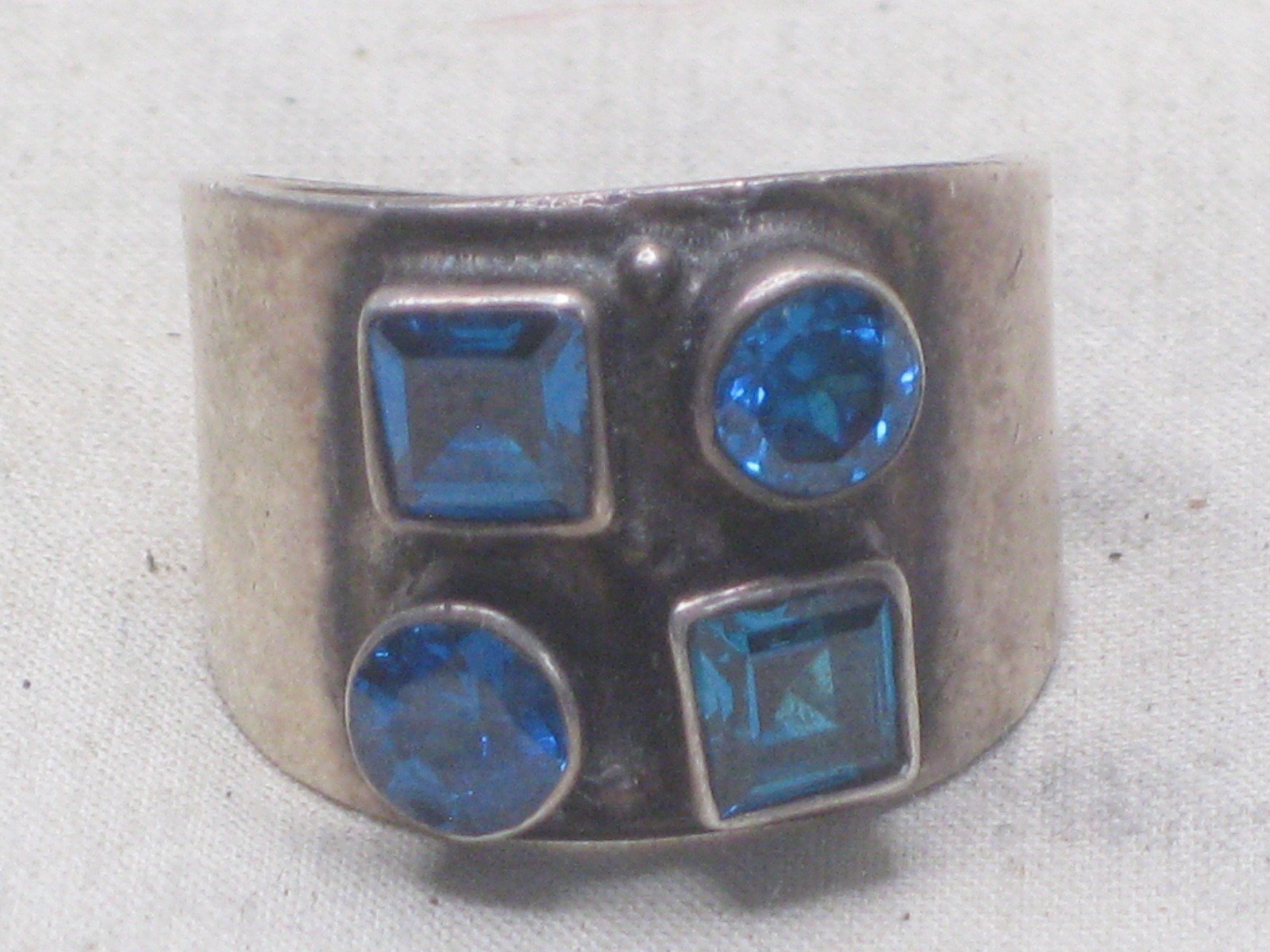 vintage sterling silver ring size 6 polished faceted blue inlaid gemstone jewel