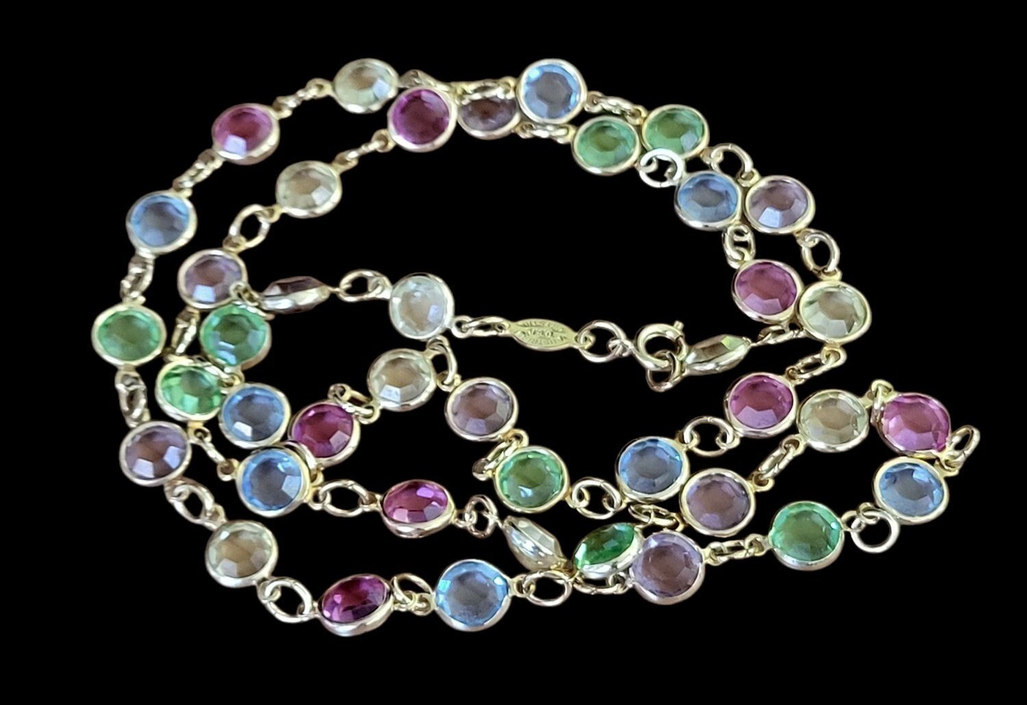 Vintage Pastel AUSTRIAN Crystal USA Bezel Set Crystals Necklace