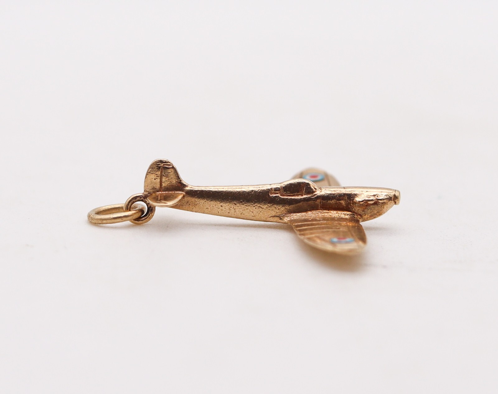 England 1950 Post War Enameled Airplane Pendant Charm In 9Kt Yellow Gold