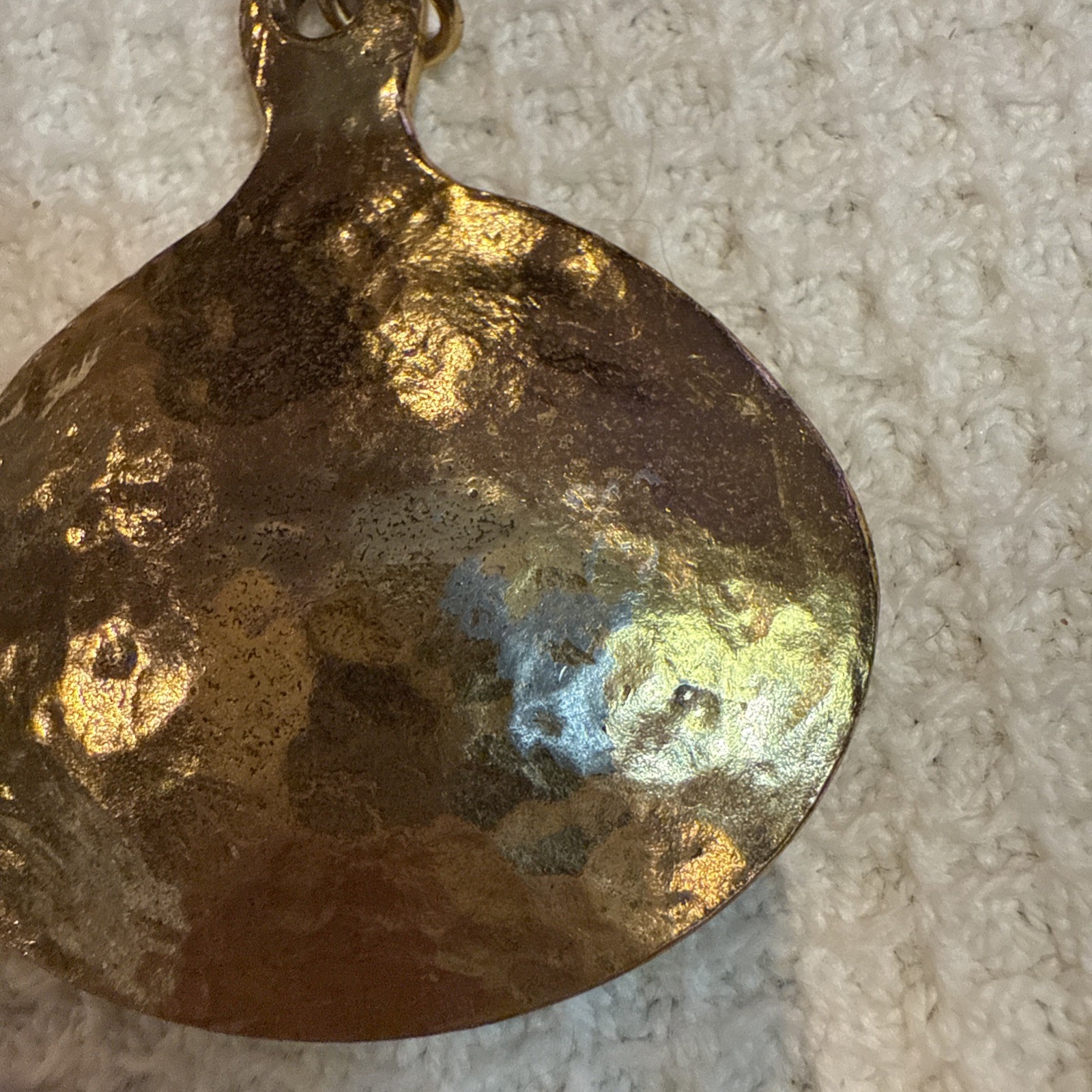 Vintage Brutalist Pendant Signed ZENTALL Brand Gold Tone Textured Teardrop Shape