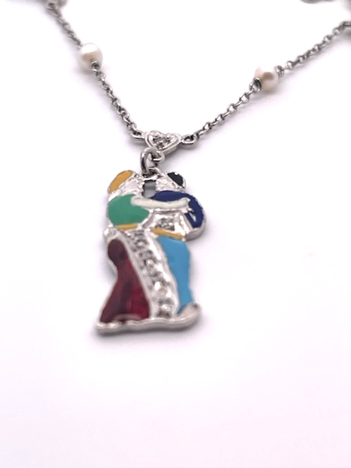 Deco 1930’s to 1950’s Enameled Diamond Charm Necklace