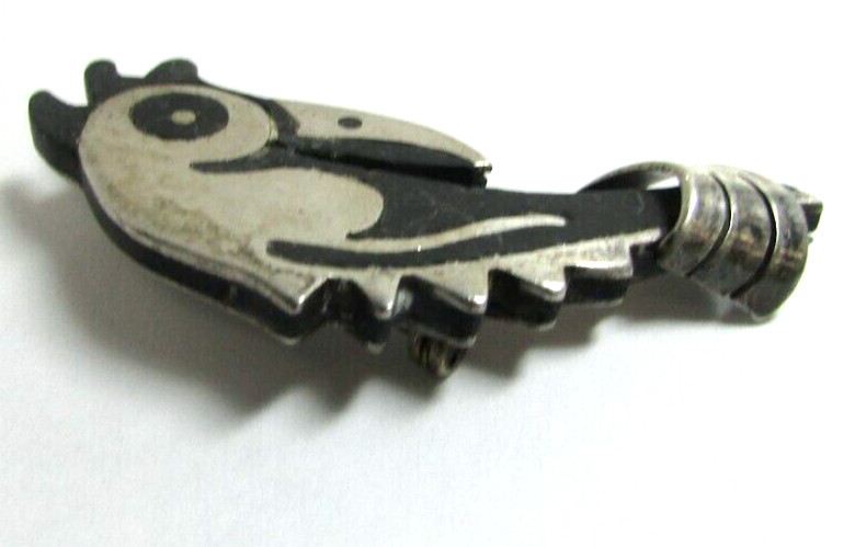 Vintage Los Castillo Onix Negro Sterling Silver Bird Pin Brooch Mexican