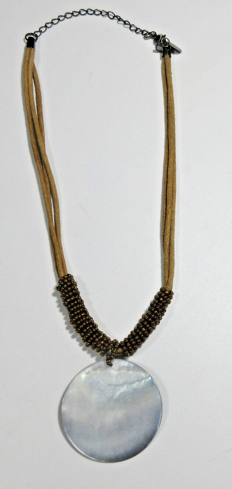 VTG ? LIA SOPHIA 18.5″ gold tone brown strand chunky albacore ? pendant Necklace