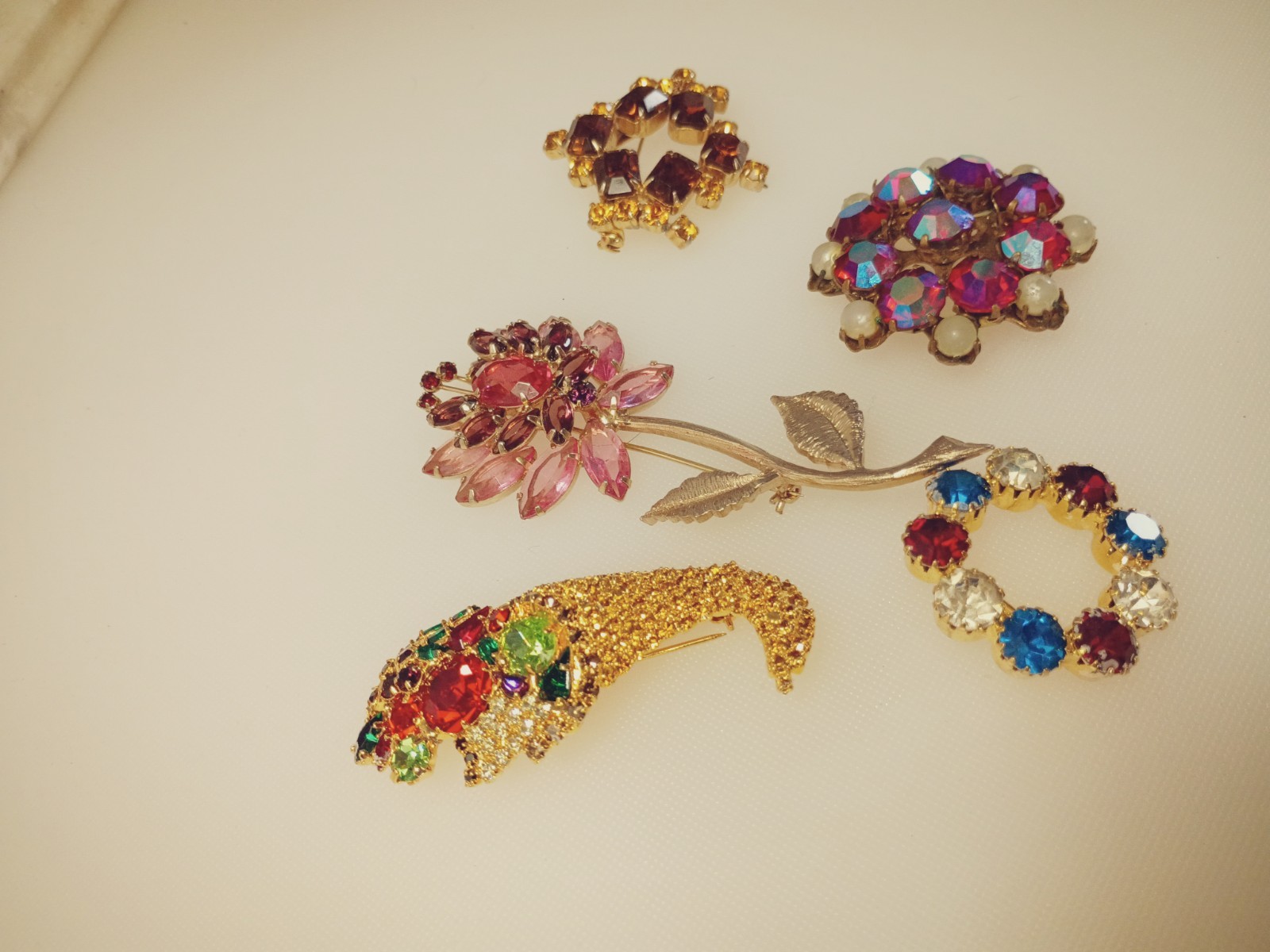 Rhinestone Brooch Vintage Jewelry Lot of 5 Brooches