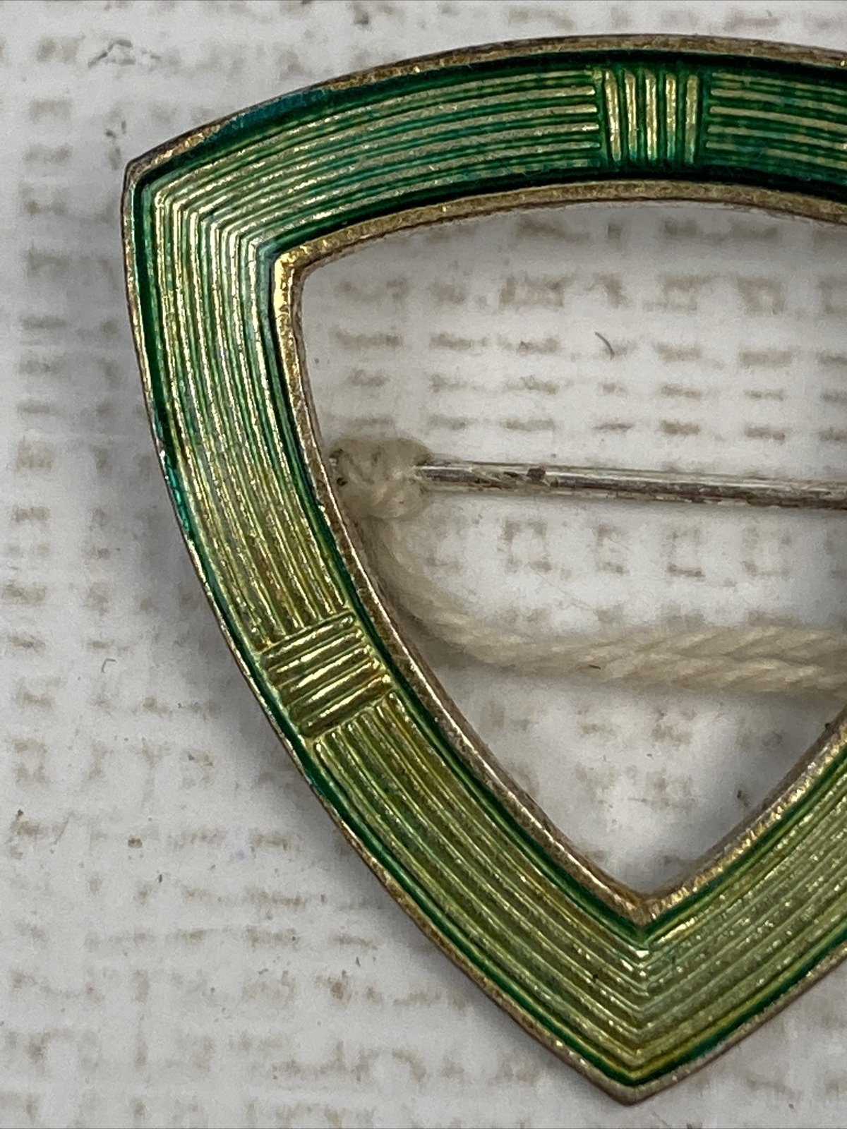 Vintage Pin Czechoslovakia Green Enamel Curved Triangle Unknown Metal Material