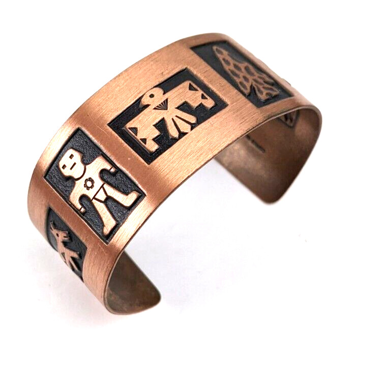 1950s Wide Copper Cuff Bracelet by Bell Trading Post Native American Motif