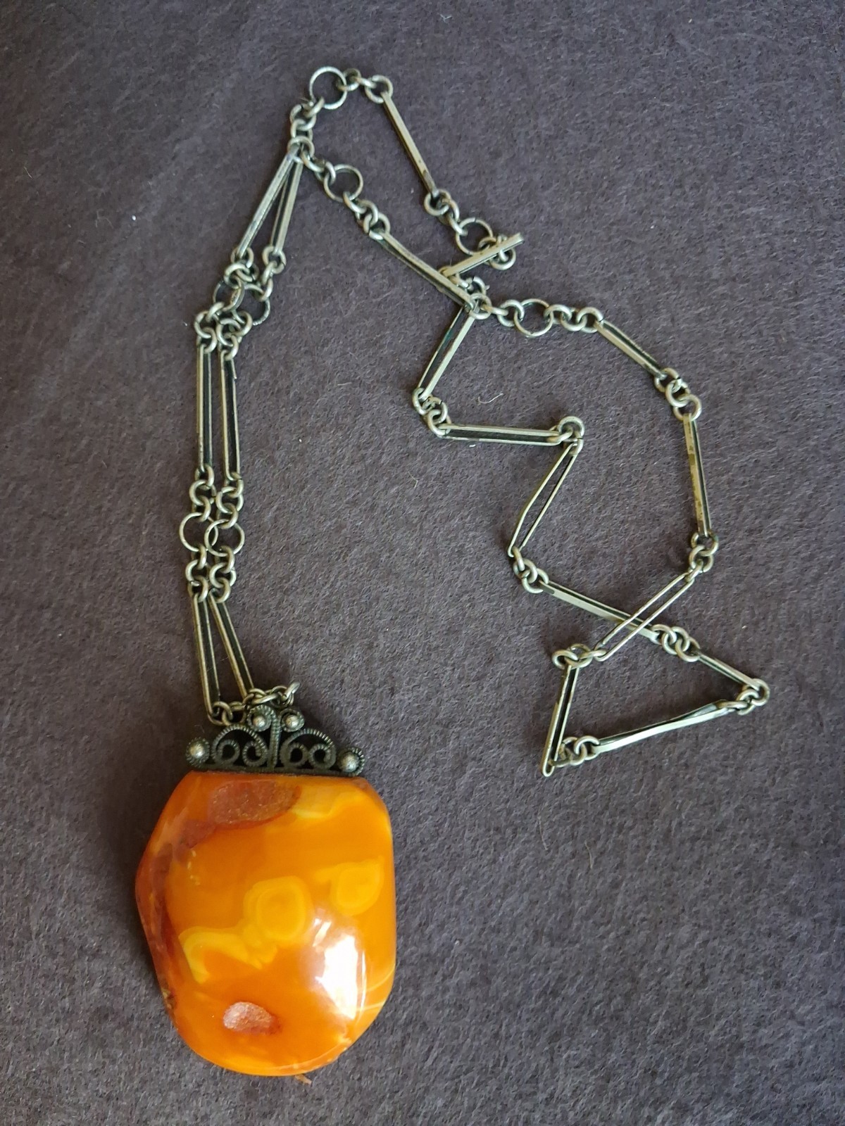 Vintage Egg Yolk Baltic Amber Large Nugget Necklace