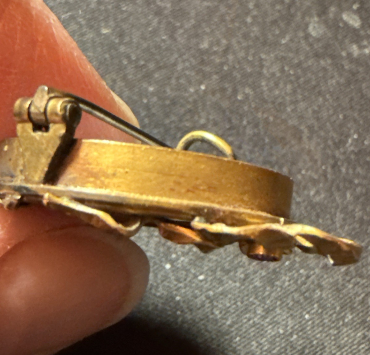 RARE French Antique FIX Metal Hallmarked 18K Gold Plate Photo Pin Brooch FRANCE