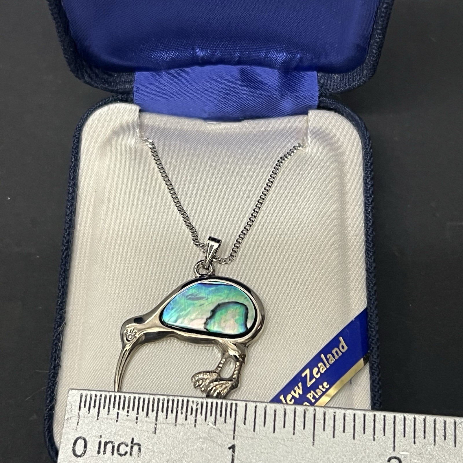 Vtg Abalone Iridescent ARIKI New Zealand Palladium Plate Paua Shell Necklace Box