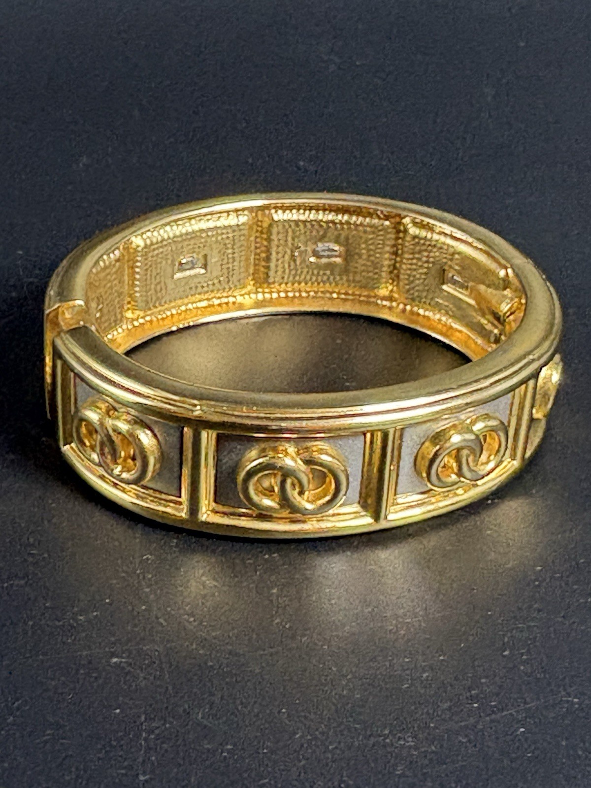 Vintage Twin Ring Gold Tone Mid Century Bangle Bracelet