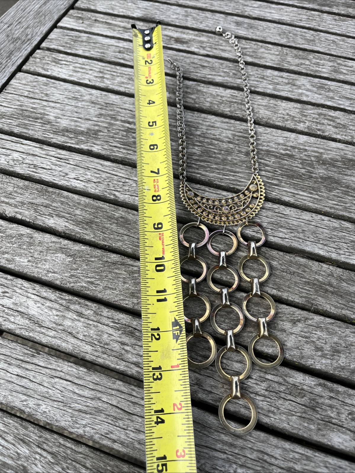 Vintage Metal Persian Style Chain Necklace Half Circle Pendant Dangle 1980s
