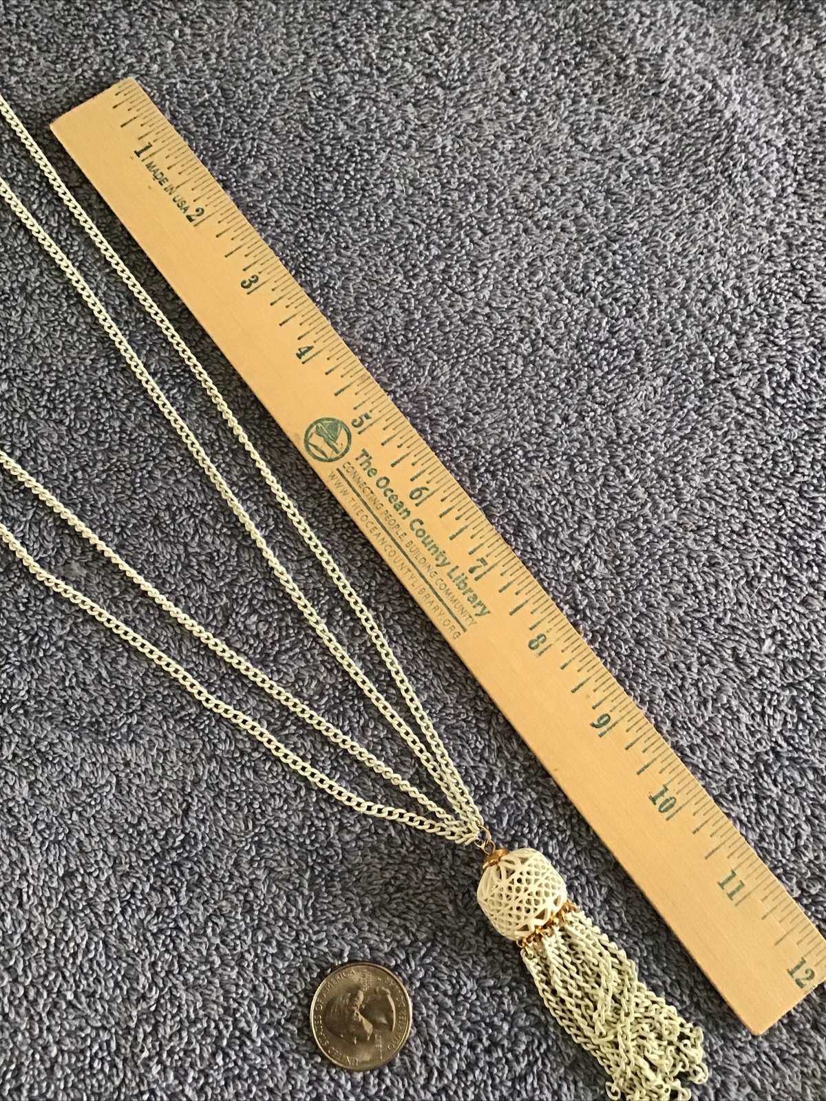 Monet Tassel Necklace White Chain Link Multi Strand Gold 18” LONG Double Strand