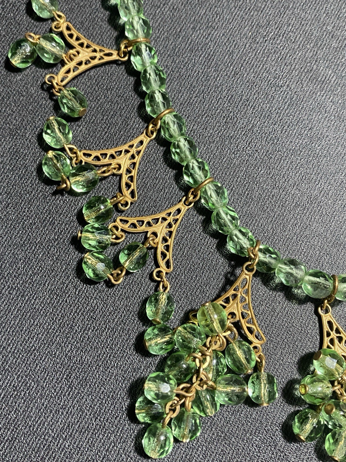 Vintage MIRIAM HASKELL Green Faceted Bead Fringe Adjustable Necklace