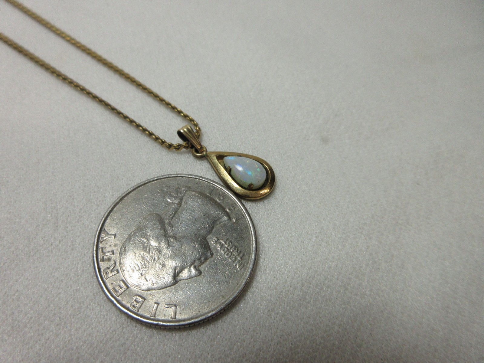 VINTAGE 14K & 12K YELLOW GOLD FILLED PPC NECKLACE CHAIN OPAL PENDANT #48