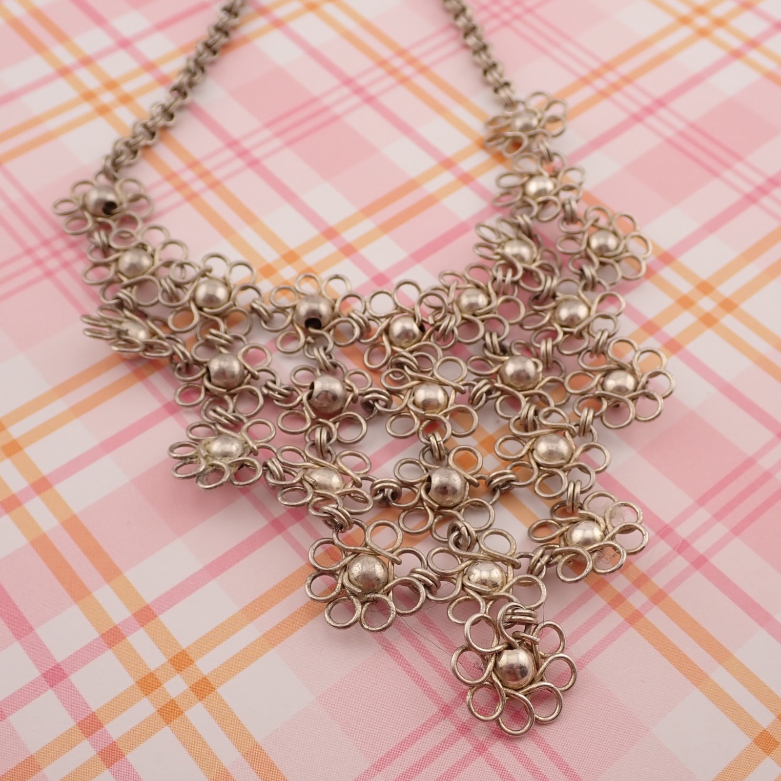 VTG Ilaria Peruvian Sterling Silver Daisy Flower Triangle Bib 18″ Necklace 33.3g