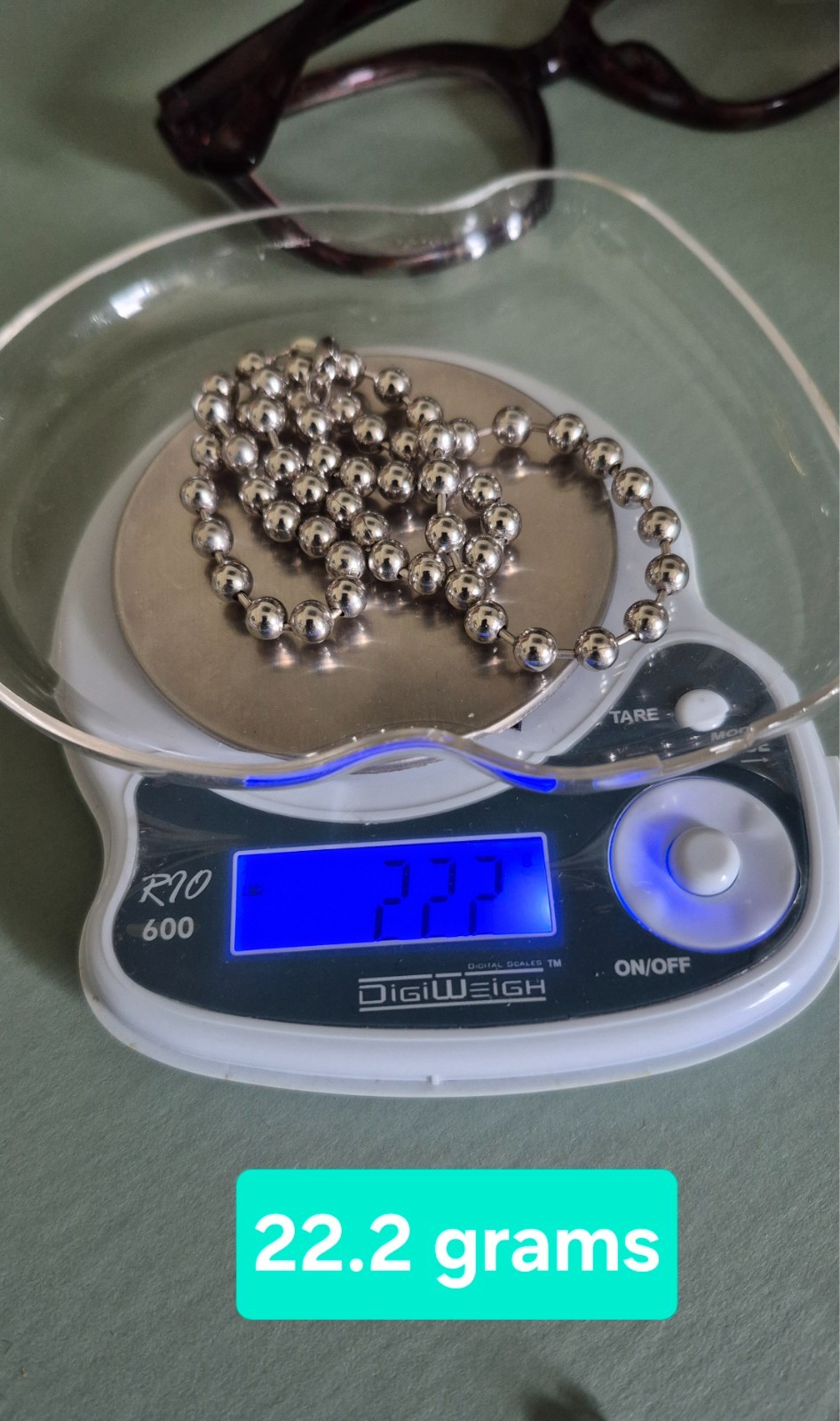 Older Sterling Silver 5mm Ball Bead Chain Necklace or Choker 16″ – 22.2gms