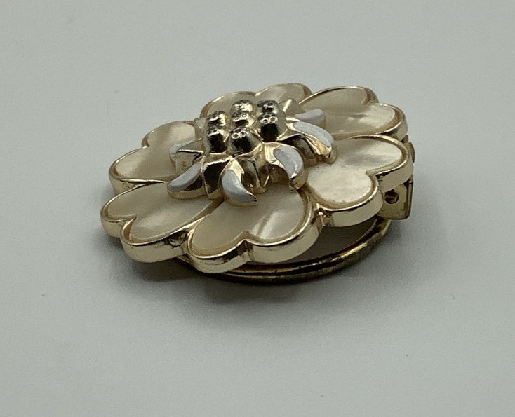Vintage W Germany MOP Floral Scarf Dress Clip Brooch 1.5 in. West Germany Heart