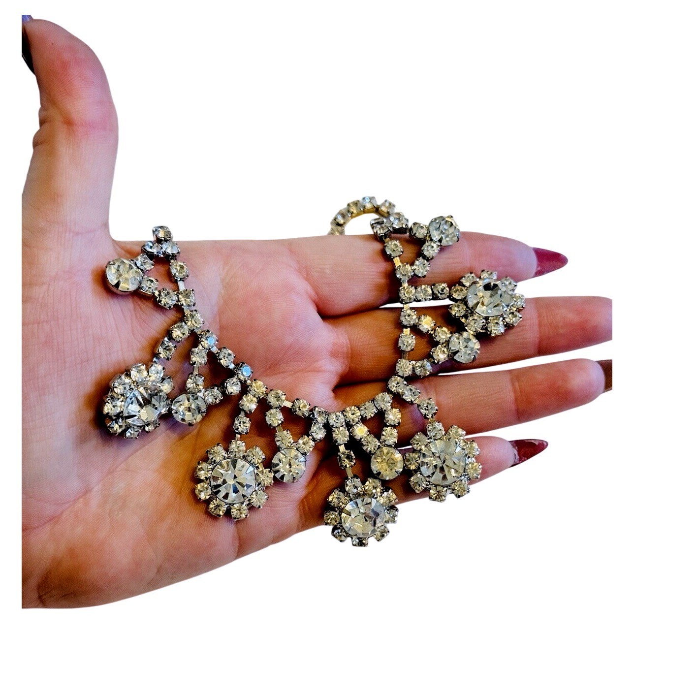 VTG Austrian Crystal Rhinestone Necklace Collar Statement Sparkly Jeweled 16″