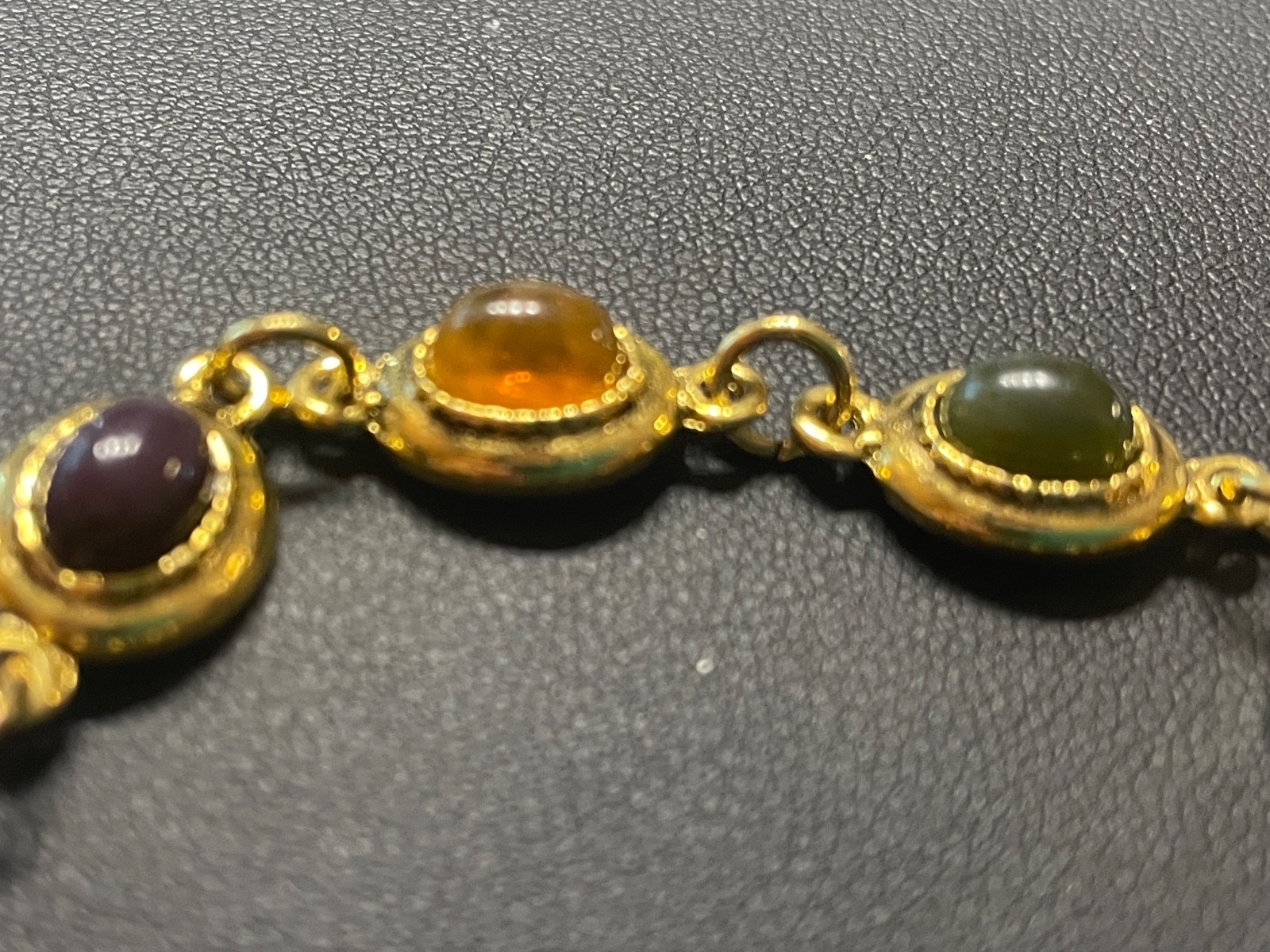 Vintage Bracelet 7.25” Naga Eye Gem Multi-Colored Gemstone amulet gold tone