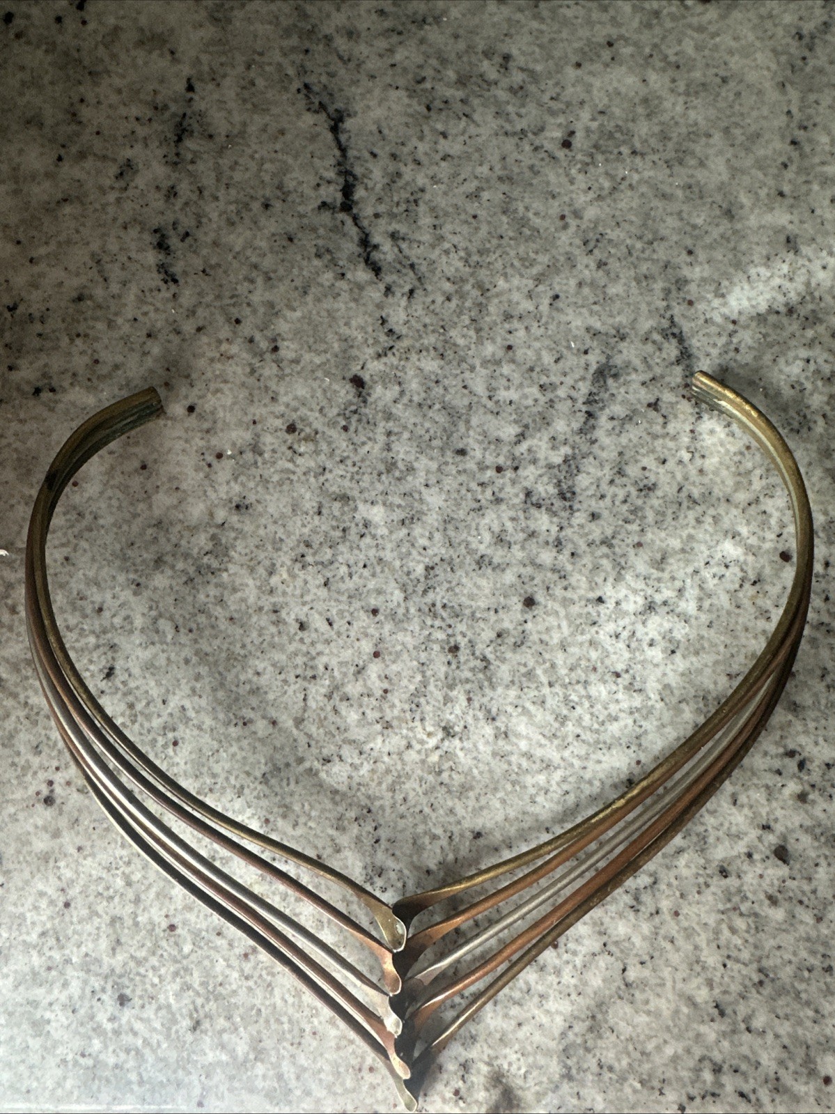 Vintage Mid Century Modern Sterling Silver & Mixed Metal Necklace Brass Copper