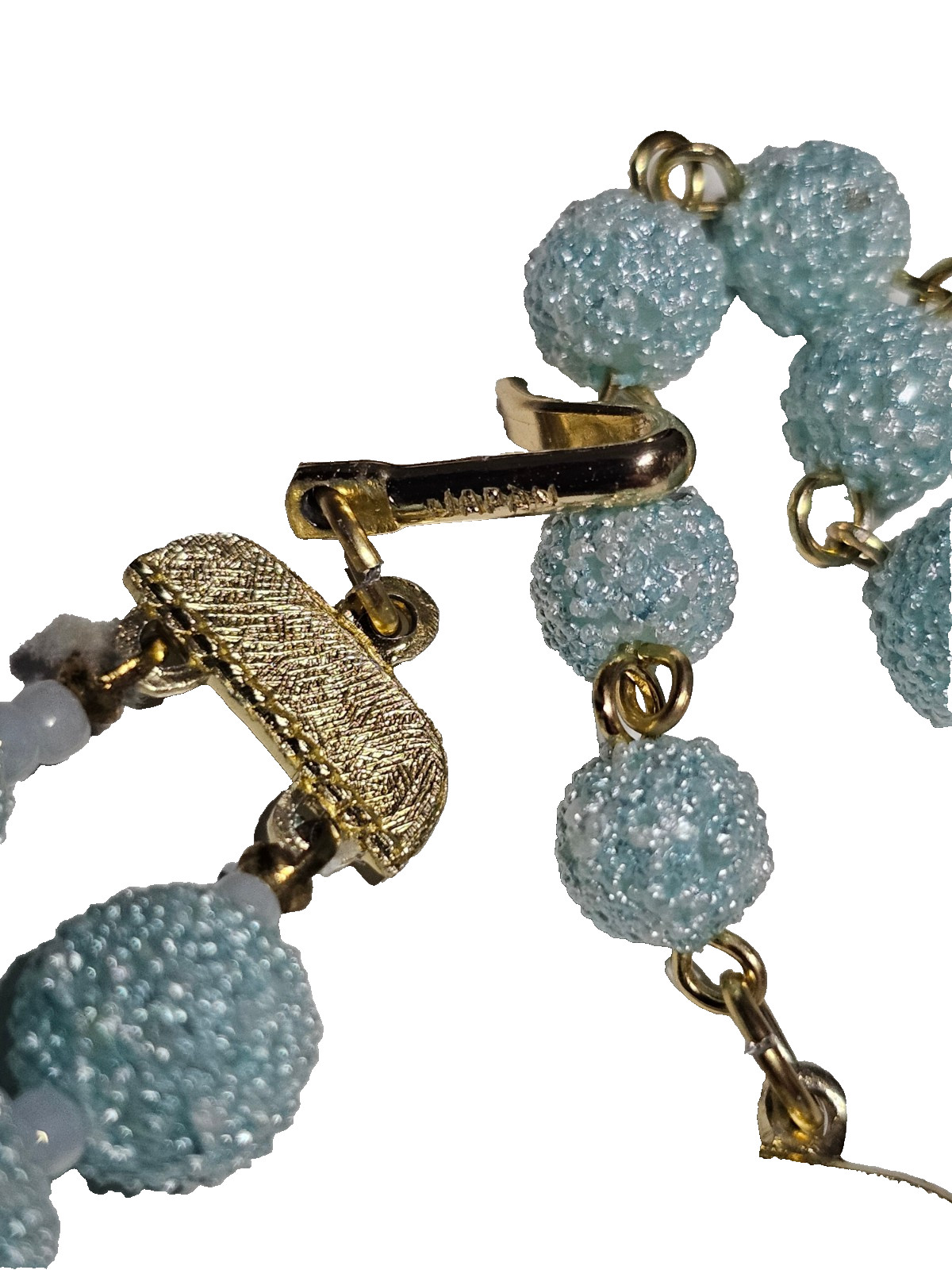 DOUBLE SRAND JAPAN BLUE GREEN SUGAR TEXTURE FLOWER BEAD NECKLACE / CLIP EARRINGS