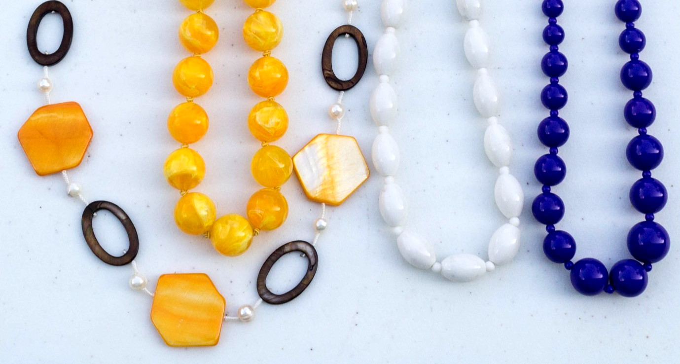 Vintage to Now Lot of 4 Shell Glass & Acrylic Bead Necklaces – all signed
