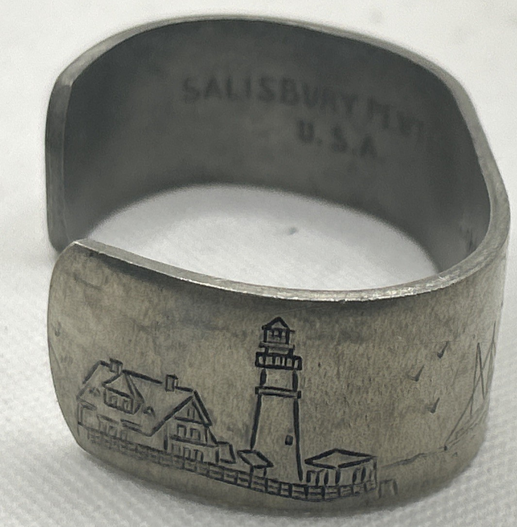 Salisbury Pewter Light houses of Maine Signed Embossed Cuff Bracelet 7″ Coastal