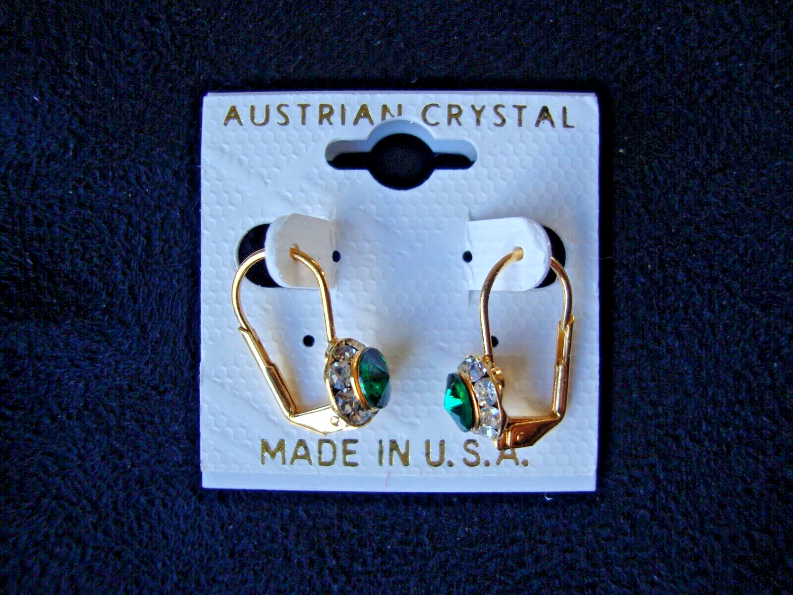 VINTAGE AUSTRIAN CRYSTAL PETITE GREEN & CLEAR CLUSTER GOLD TONE DROP EARRINGS