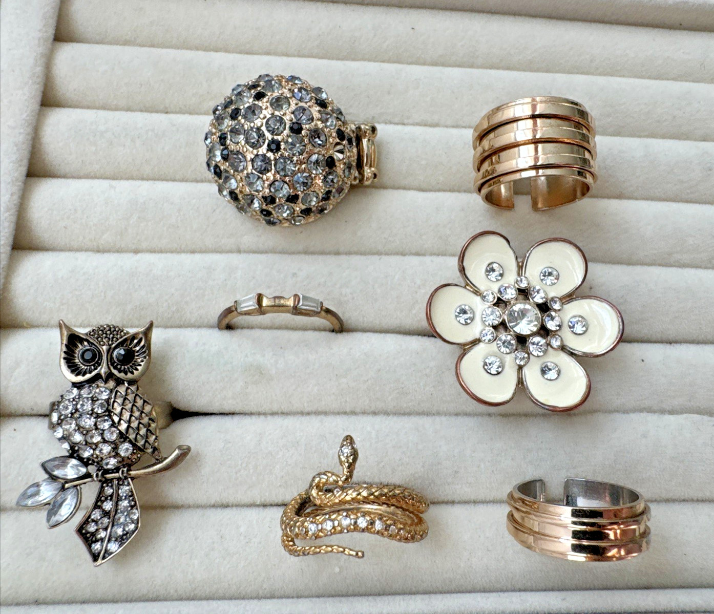 VTG-now Gold RINGS Jewelry Lot Chunky 90s 2000s Y2K boho owl snake flower glitzy