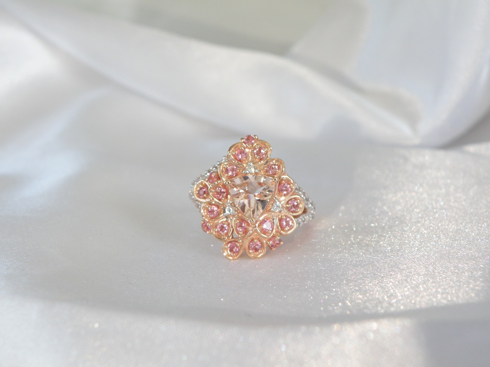 Sterling Silver 925 Rose Gold on Morganite Quartz Antique Style Ring Size 6