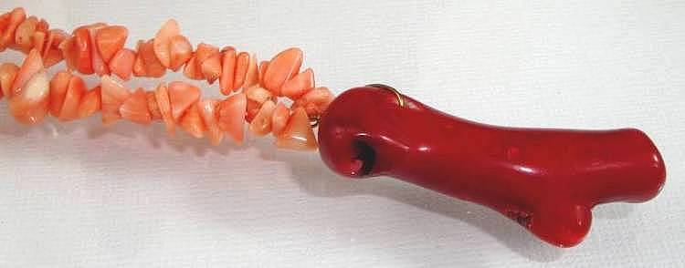 Signed Vintage Pink Coral Necklace With Red Pendant by Kenneth J. Lane