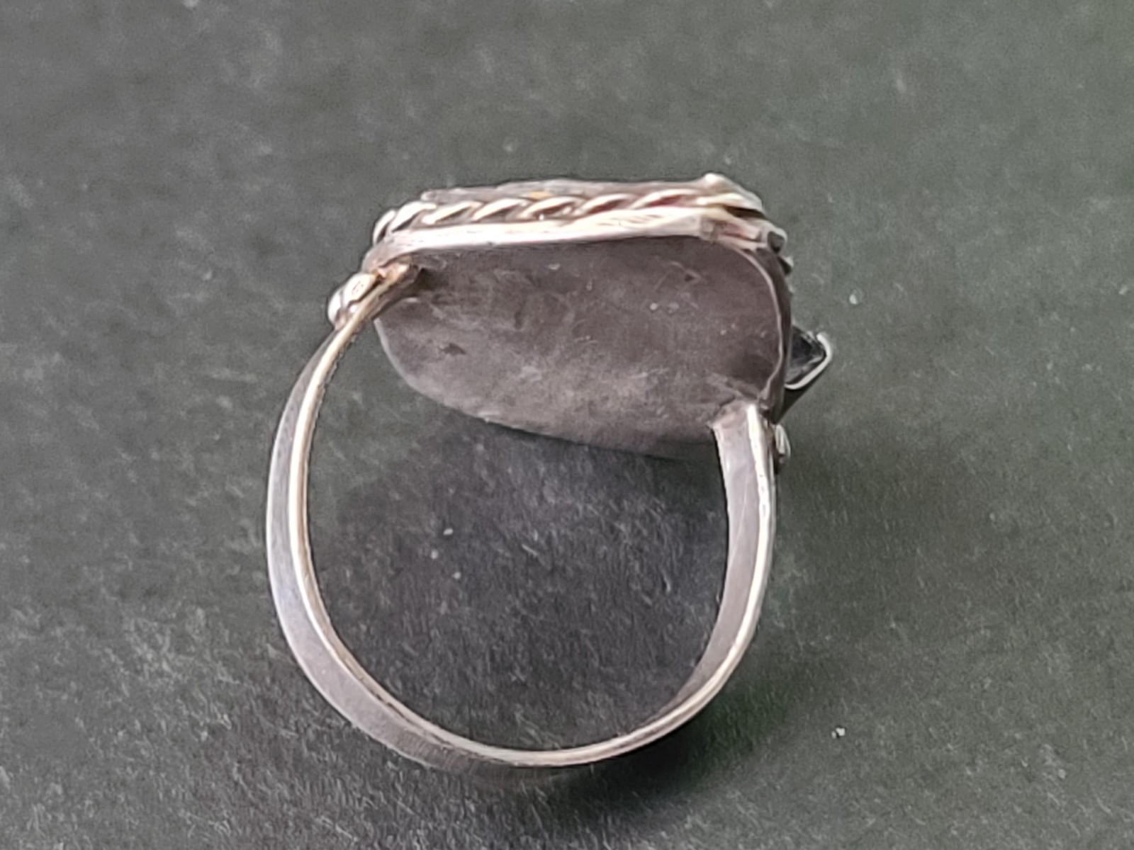 Vintage Paua Shell & Sterling Silver Ring Size 7 Leaf & Blue Rhinestone Accents