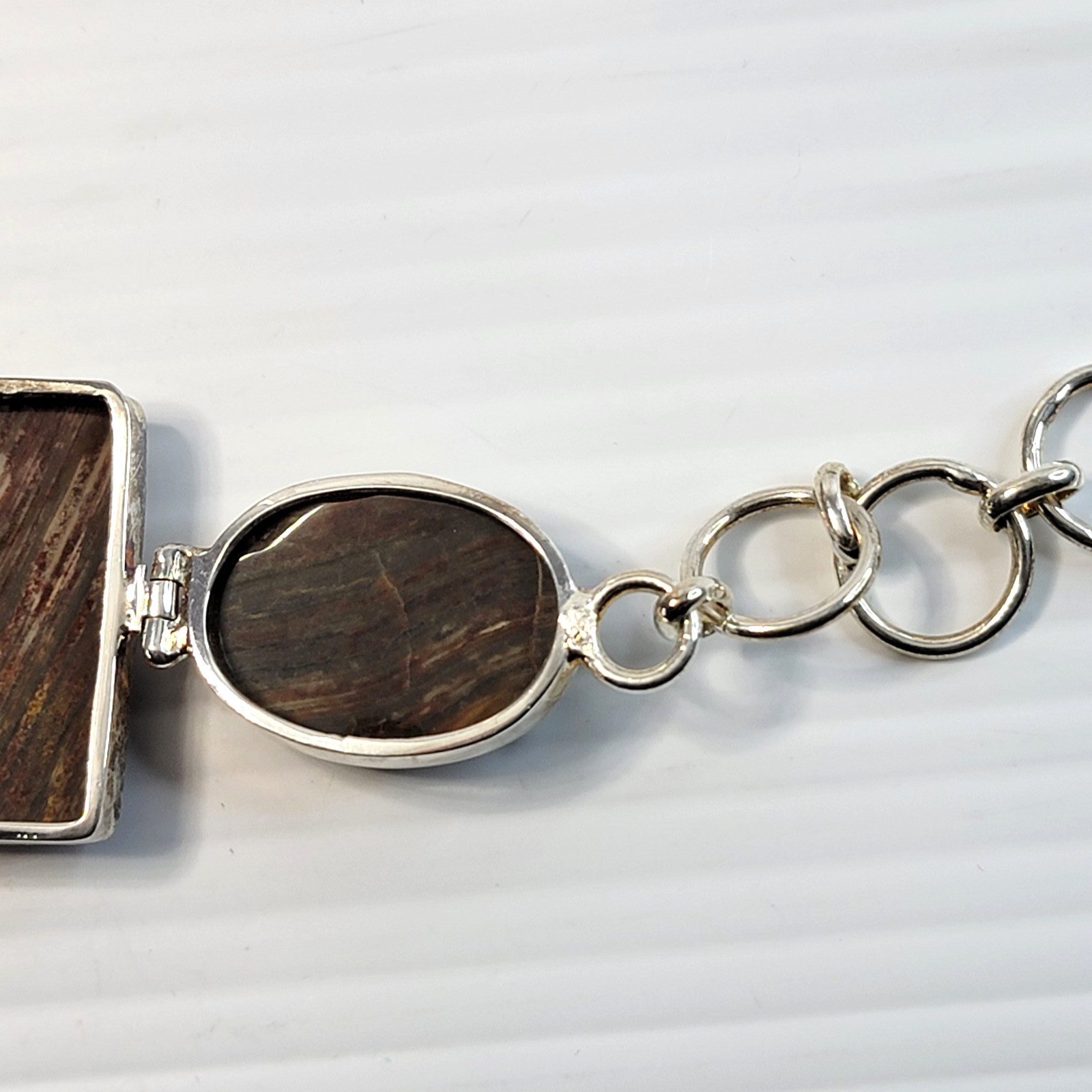 Artisan Silver Tone Bloodstone Bracelet 7.5″ 5-Station Fancy Jasper Earth Tone