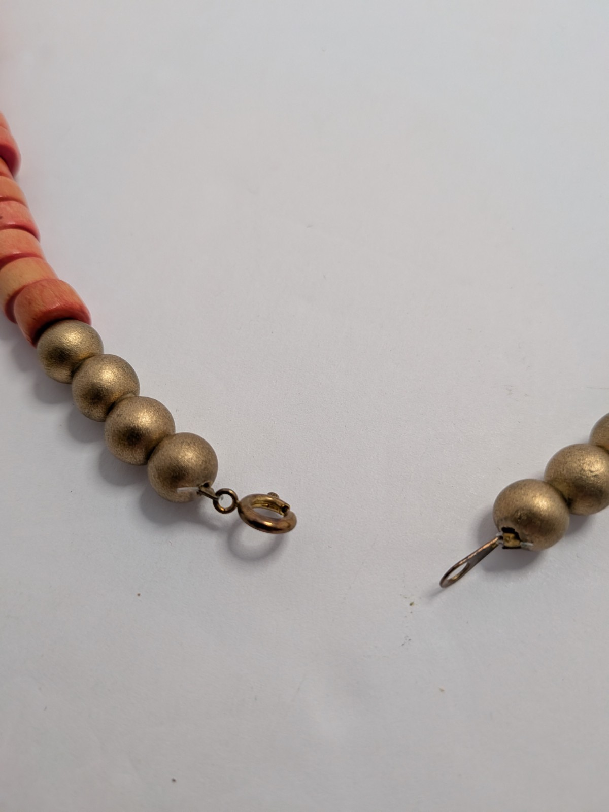 4 Vintage Wooden Beaded Necklaces Various Lengths, Brown, Peach, & Gold Colors