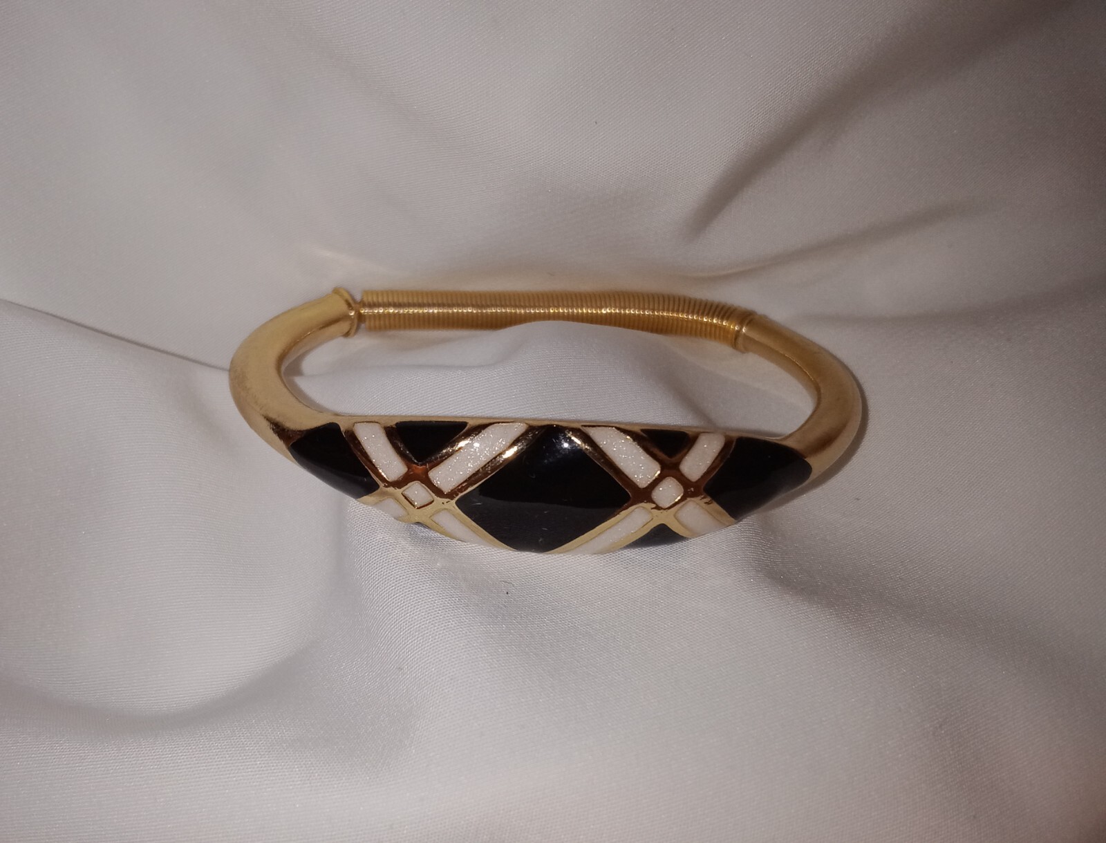 Vintage Orena Paris Bracelet, Goldplate w/ Black & Ivory Enamel, c. ’70s / ’80s