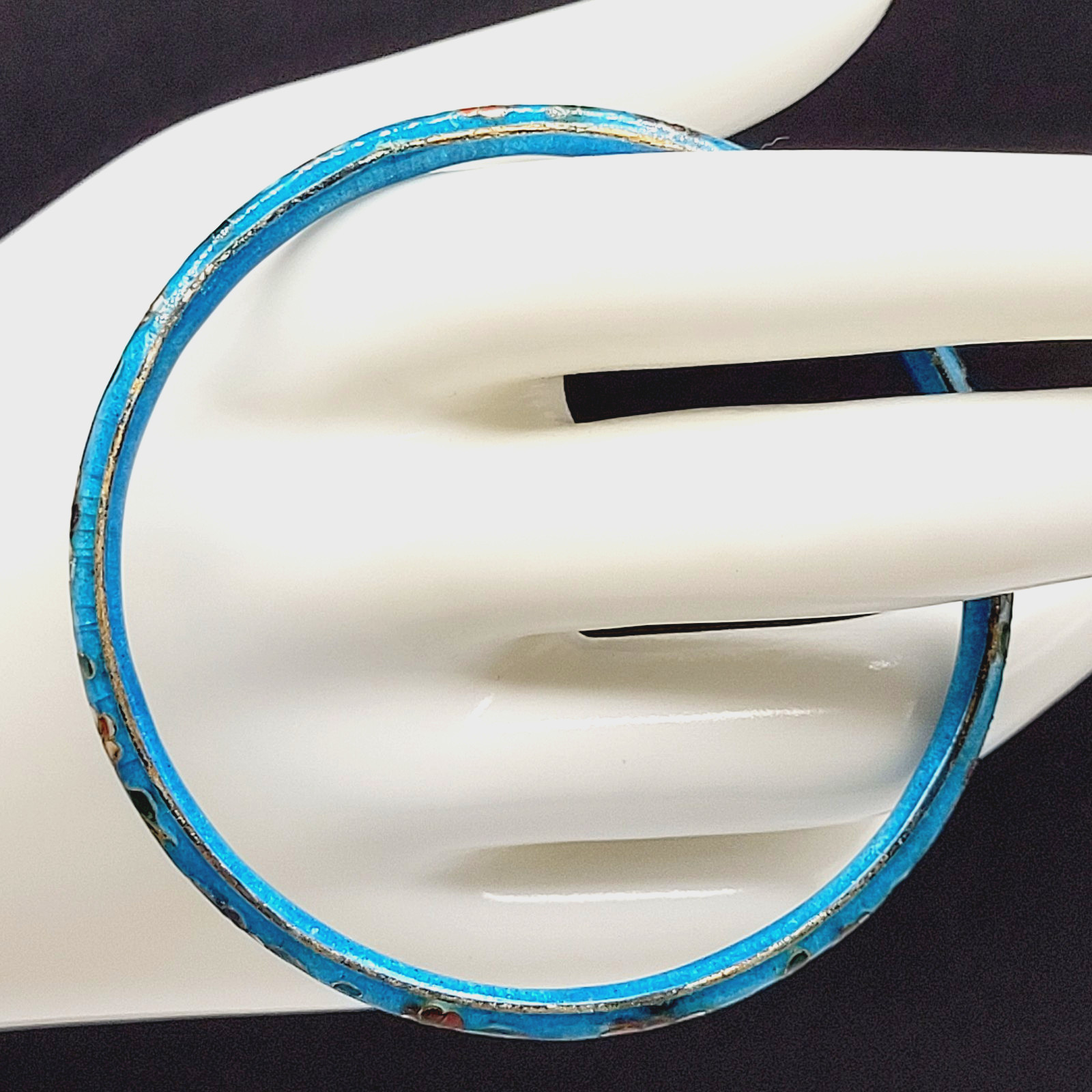 Cloisonné Light Blue Enamel Floral Hand Painted Asian Inspired Bangle Bracelet