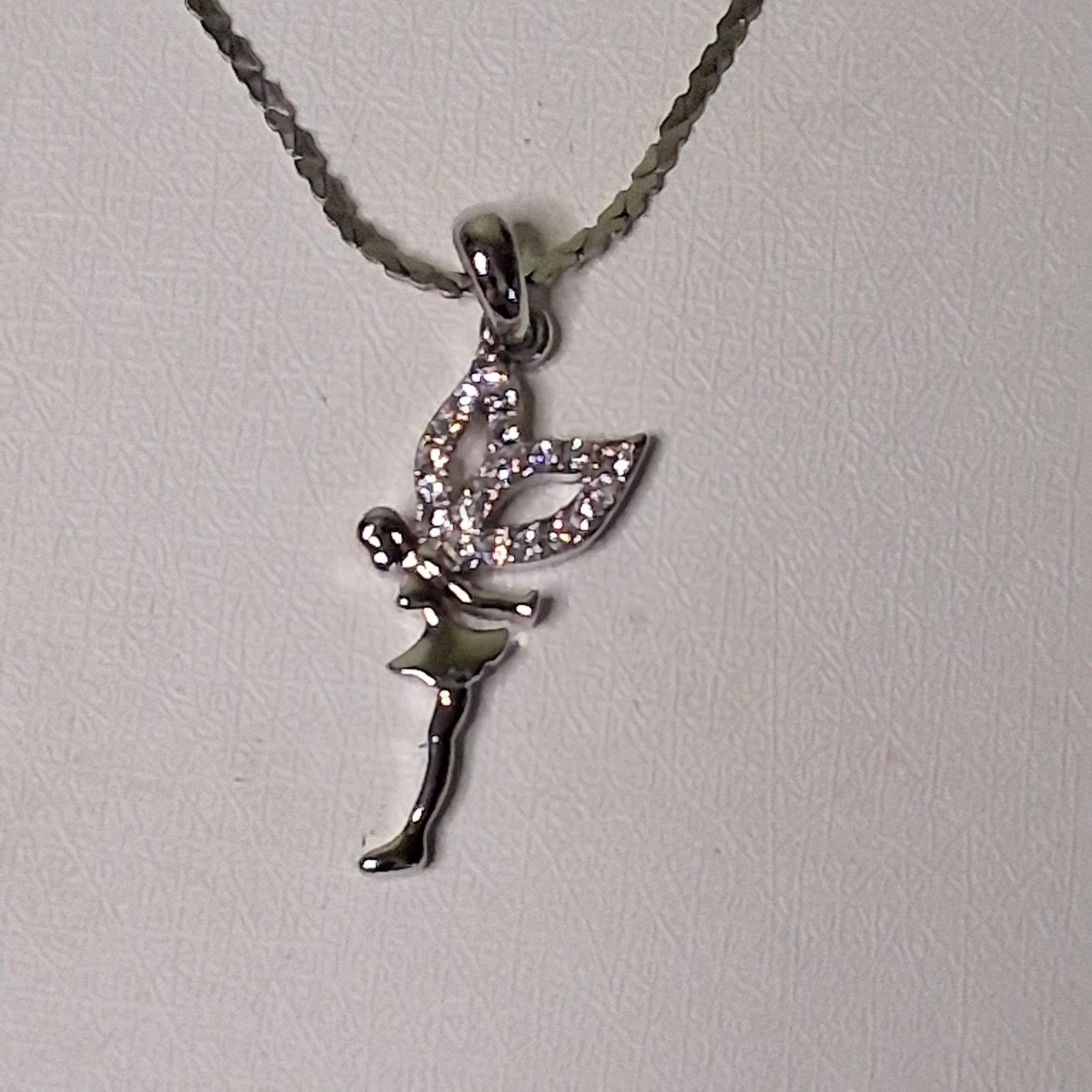 Rhinestone Fairy Pendant Necklace Silver Tone Whimsical Fantasy Vintage