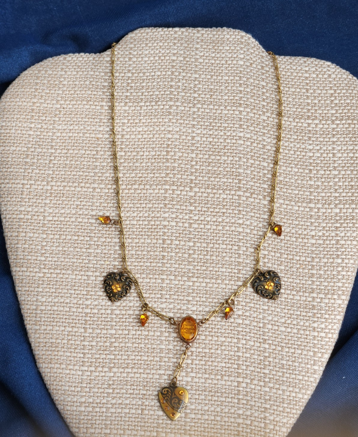 Vintage Glass Works Studio Necklace Heart Charm Rhinestone Accents