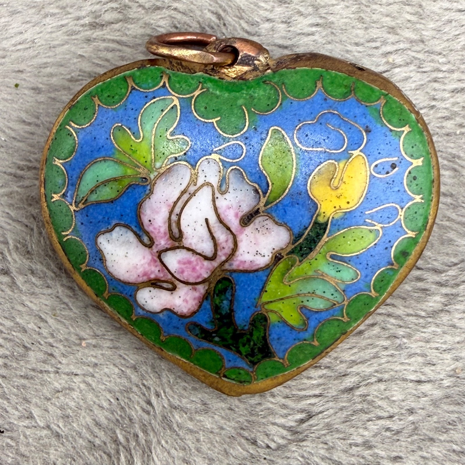 Vintage Cloissone Heart Pendant Gold Tone Enamel Puff Heart Reversible