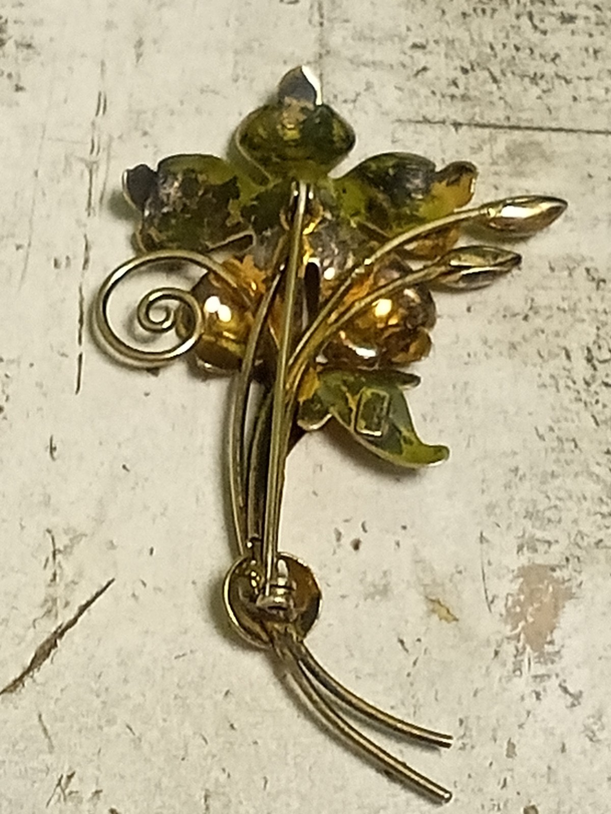 Gold Over Sterling Silver 1930’s-1950’s Broach Pin With Orange Unknown Gemstone!