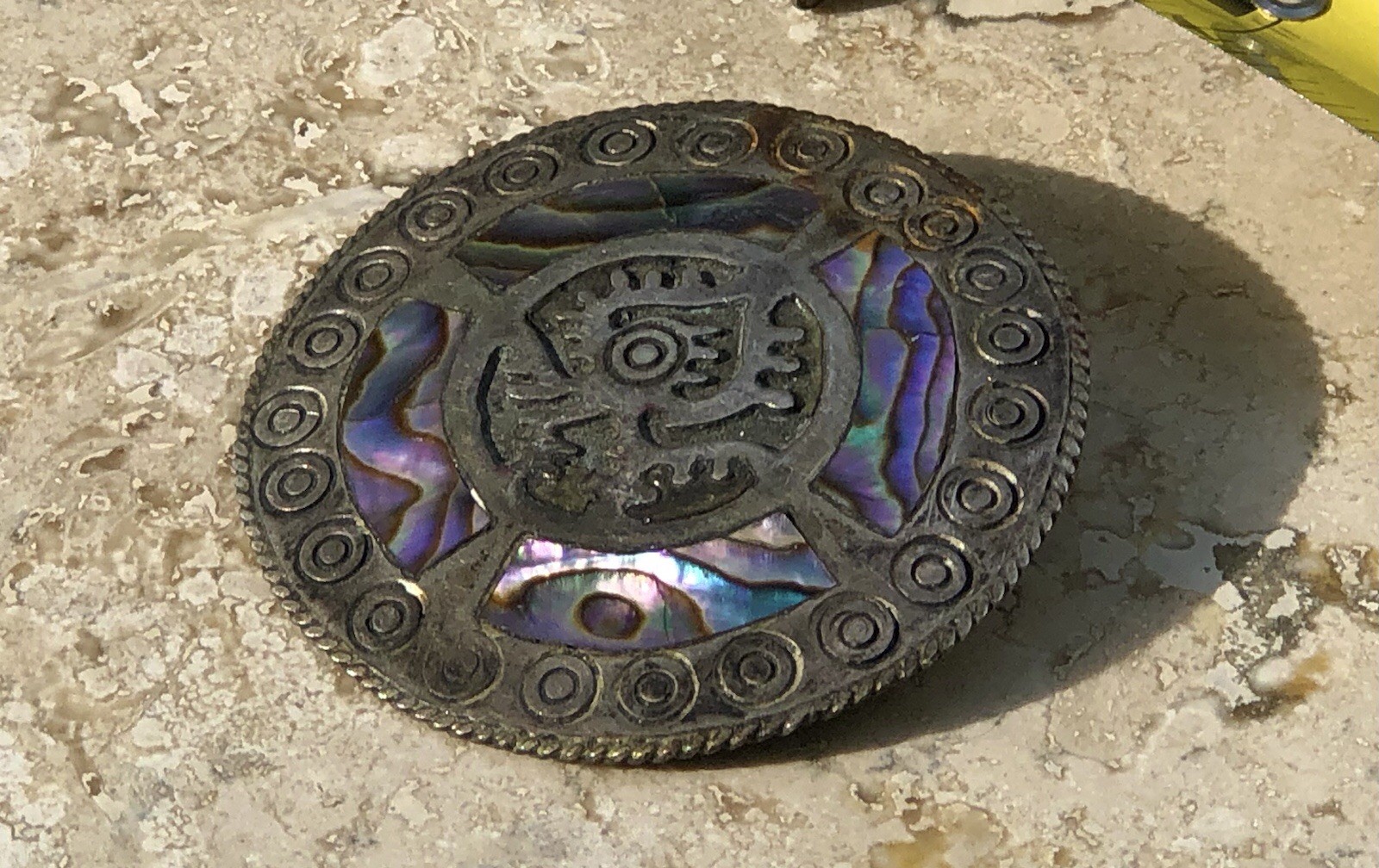 🌈 ✨VTG TAXCO Mexico 925 Sterling Silver TRB RAINBOW ABALONE Aztec Sun Pendant