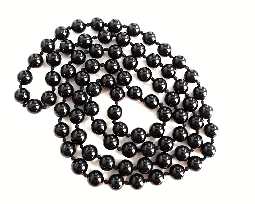 Vintage Set Onyx Necklace No Clasp 14K Y Gold Earrings Beaded Hand Knotted Lot