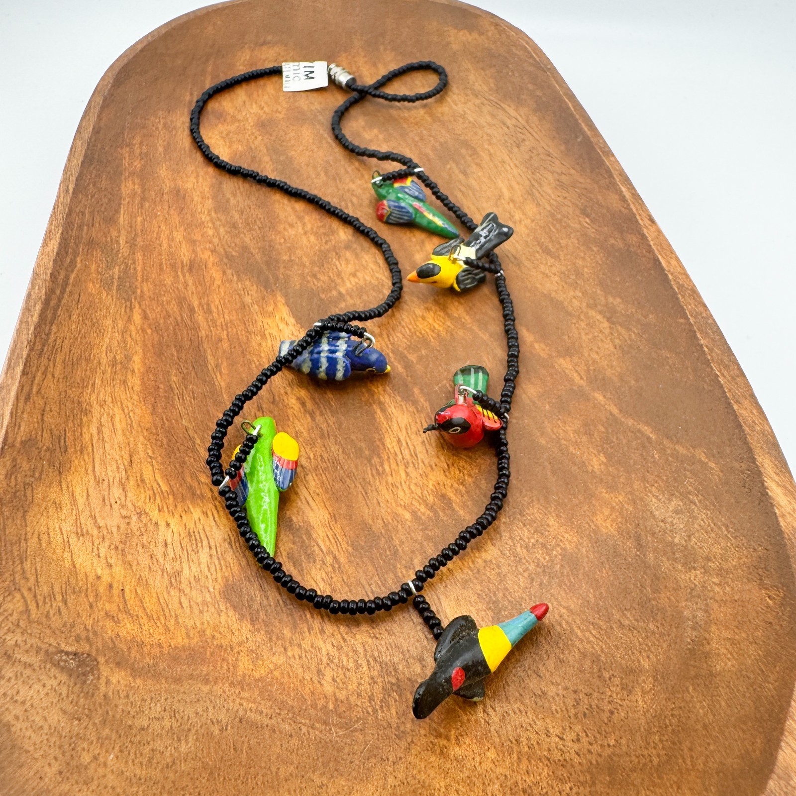 Vintage UPAVIM Guatemala Ceramic Bird Necklace Hand Painted Folk Art Fair Trade