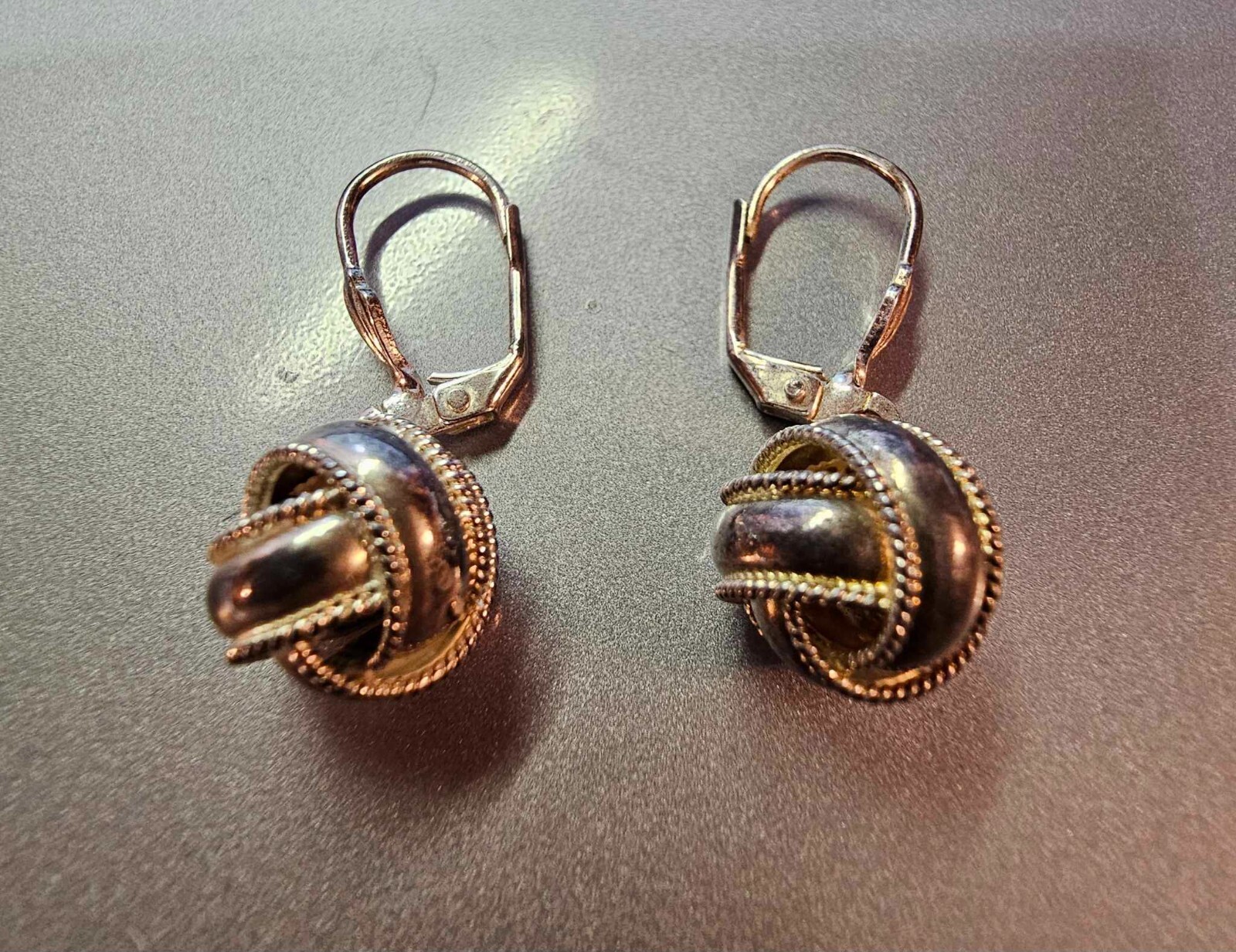 Marked 925 00 Lever-back Earrings Ball Knot Twist Silvertone -S37
