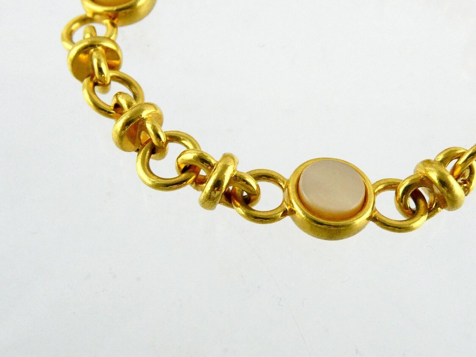 Monet Goldtone Metal and Mother of Pearl Shell Link Bracelet Toggle Clasp 7 Inch