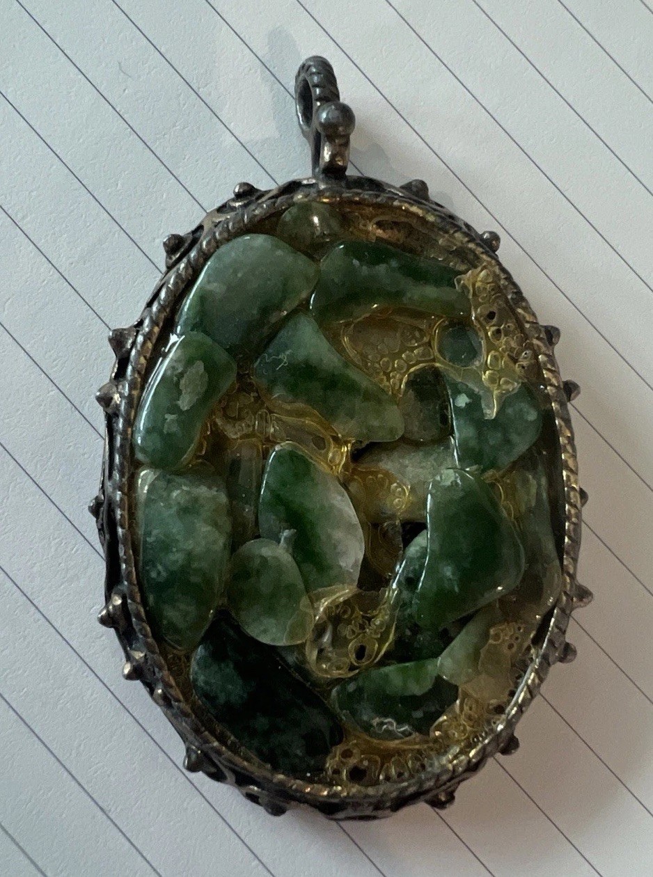 Vintage MCM 60s Jade Gemstone Chip Cluster Pendant