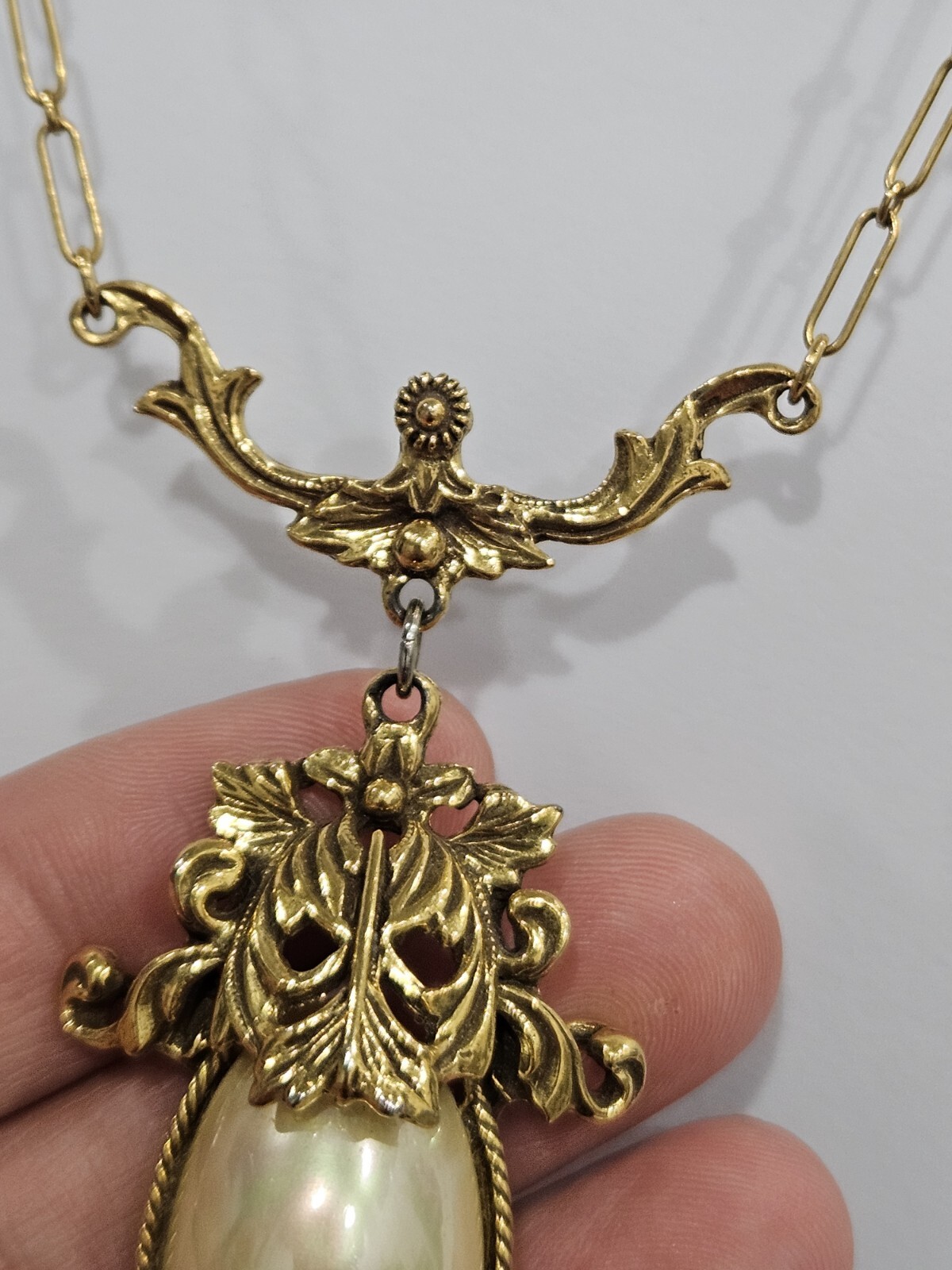 Vintage Goldette White Faux Pearl Dangle Fringe Victorian Revival Necklace 60’s