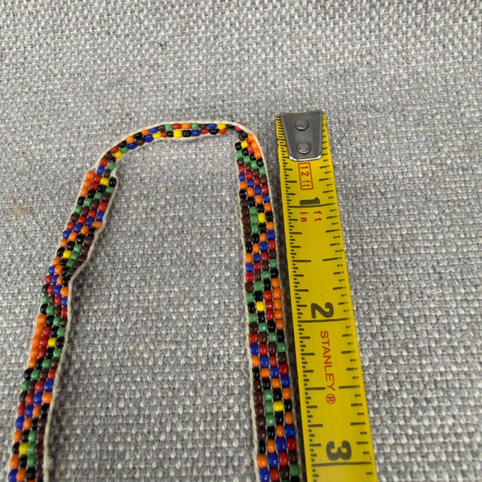 Vintage Necklace Colorful Seed Beads Leather Backed Pendant 22 Inches Southwest