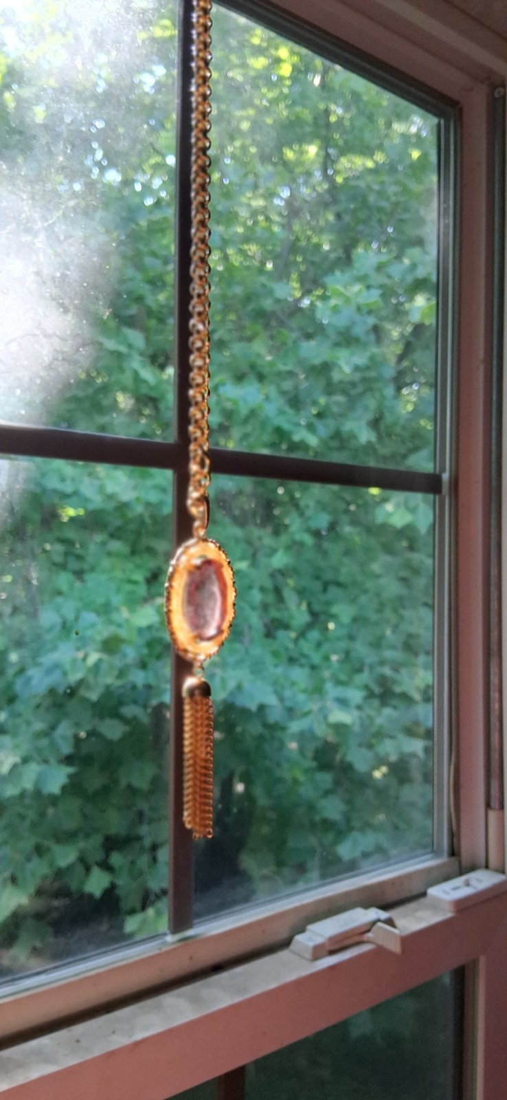 Avon Vintage Gold Tone Amethyst Glass Tassel Necklace Measurements:Chain Length: